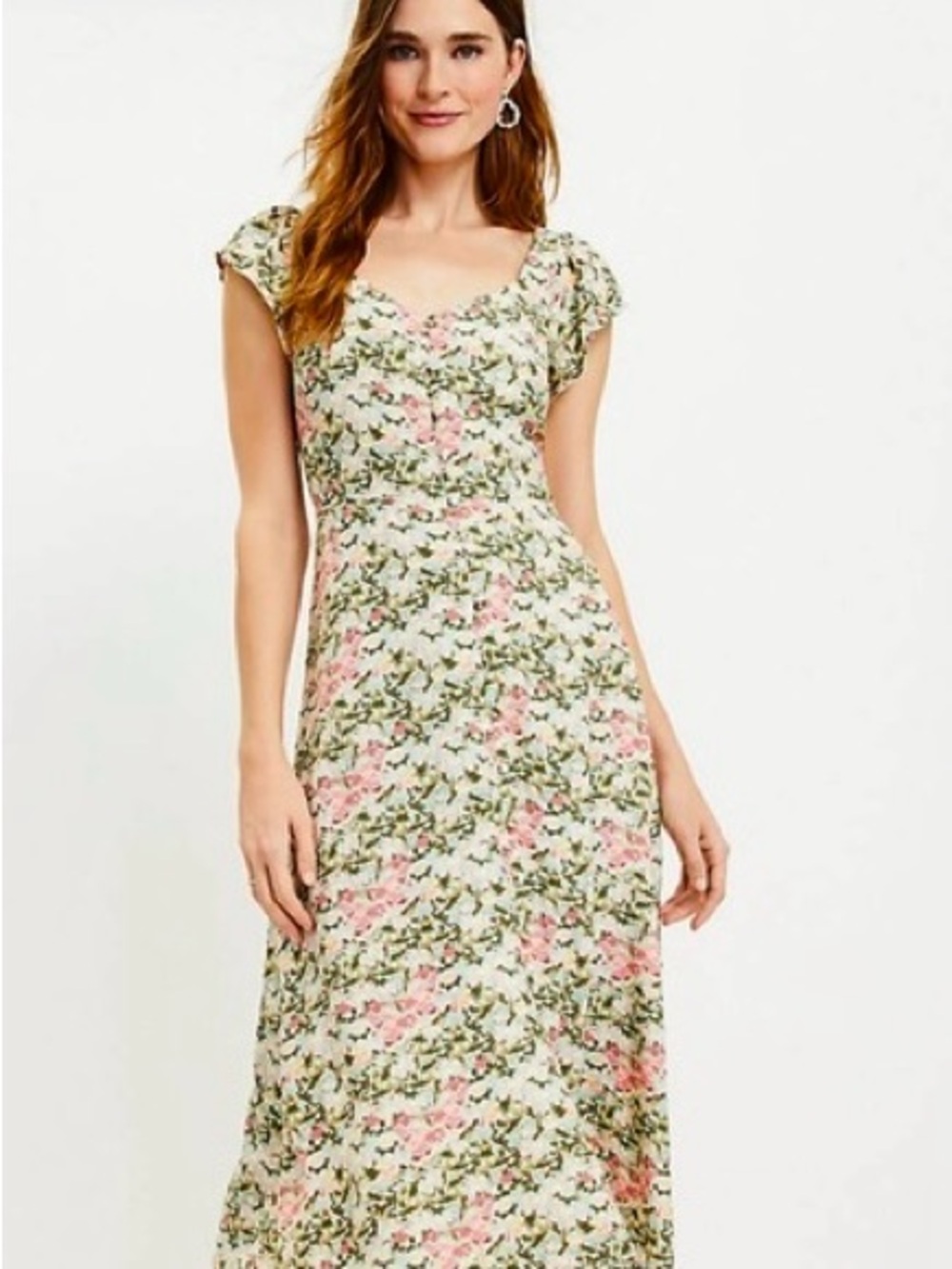 LOFT Floral Cap-Sleeve Maxi Dress in Pink & Green